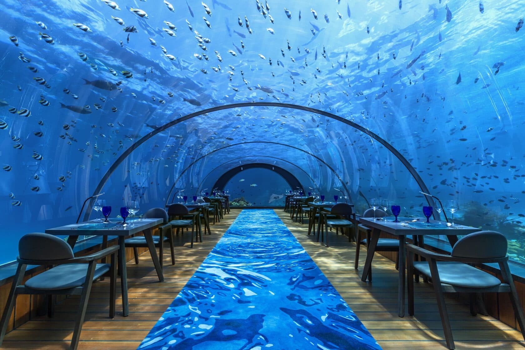 Underwater restaurant at luxury resort